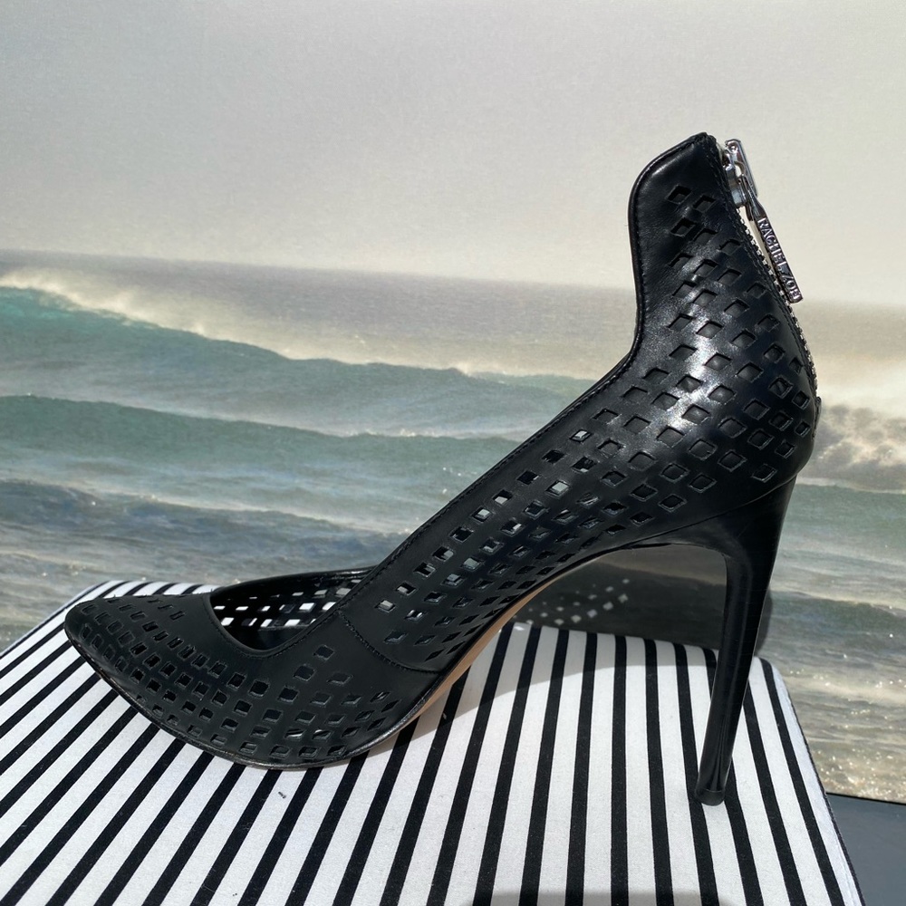 Rachel Zoe Callie Baby Calf Black Leather Heels - Picture 7 of 11